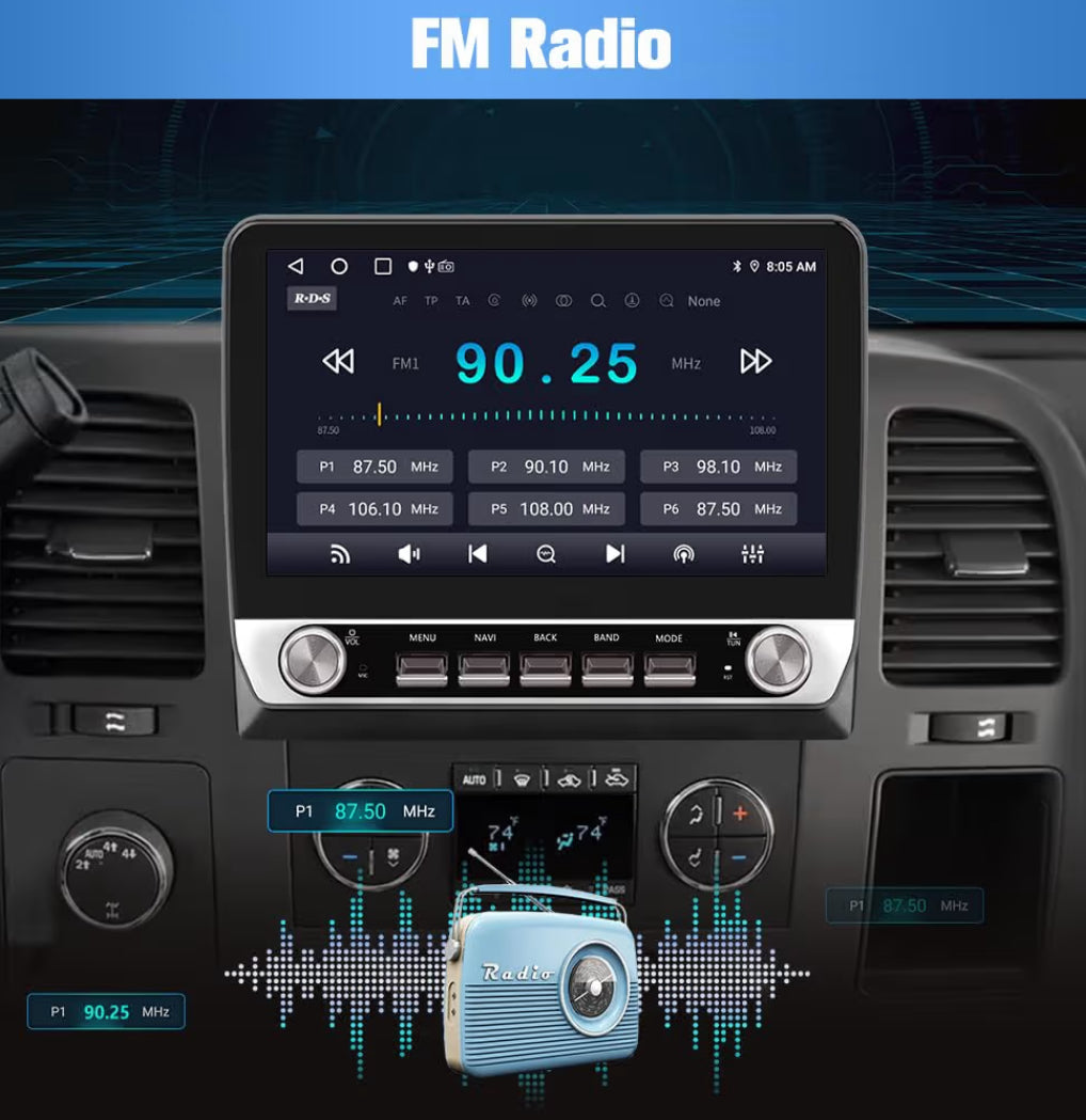 10" 4Core 64GB Car Stereo Android 13 with Wireless CarPlay Android Auto - for Chevy Silverado 2007-2013 Tahoe Equinox GMC Sierra Yukon with Wireless CarPlay Android Auto