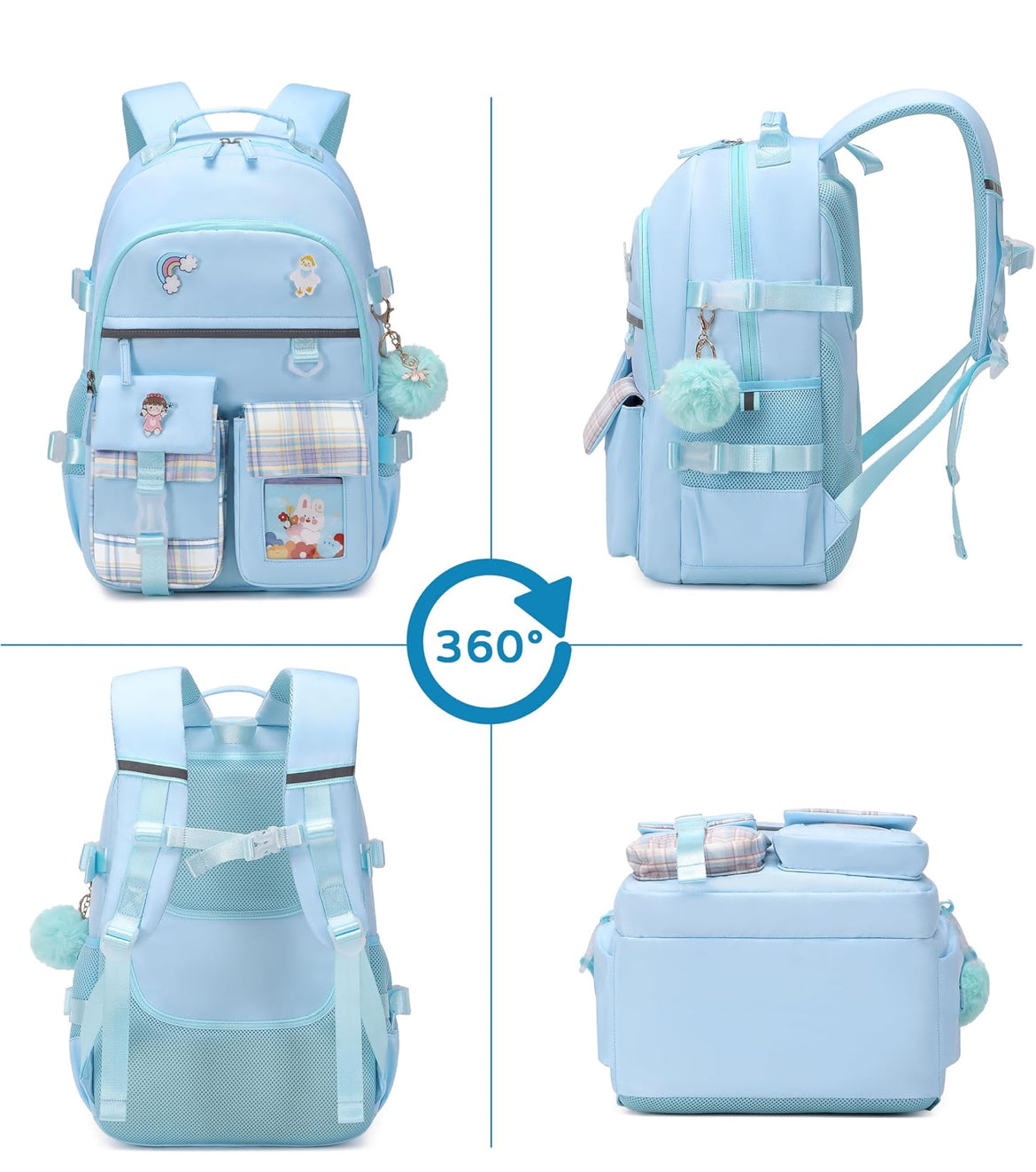 Backpack for Girls, 15.6 Inch Laptop School Bag Kids Kindergarten Elementary College Backpacks Large Bookbags for Teen Girl Women Students Casual Travel Daypacks (Blue)