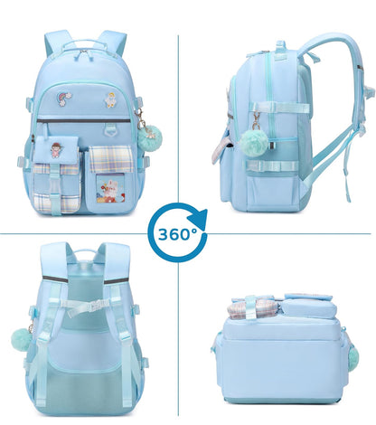 Backpack for Girls, 15.6 Inch Laptop School Bag Kids Kindergarten Elementary College Backpacks Large Bookbags for Teen Girl Women Students Casual Travel Daypacks (Blue)