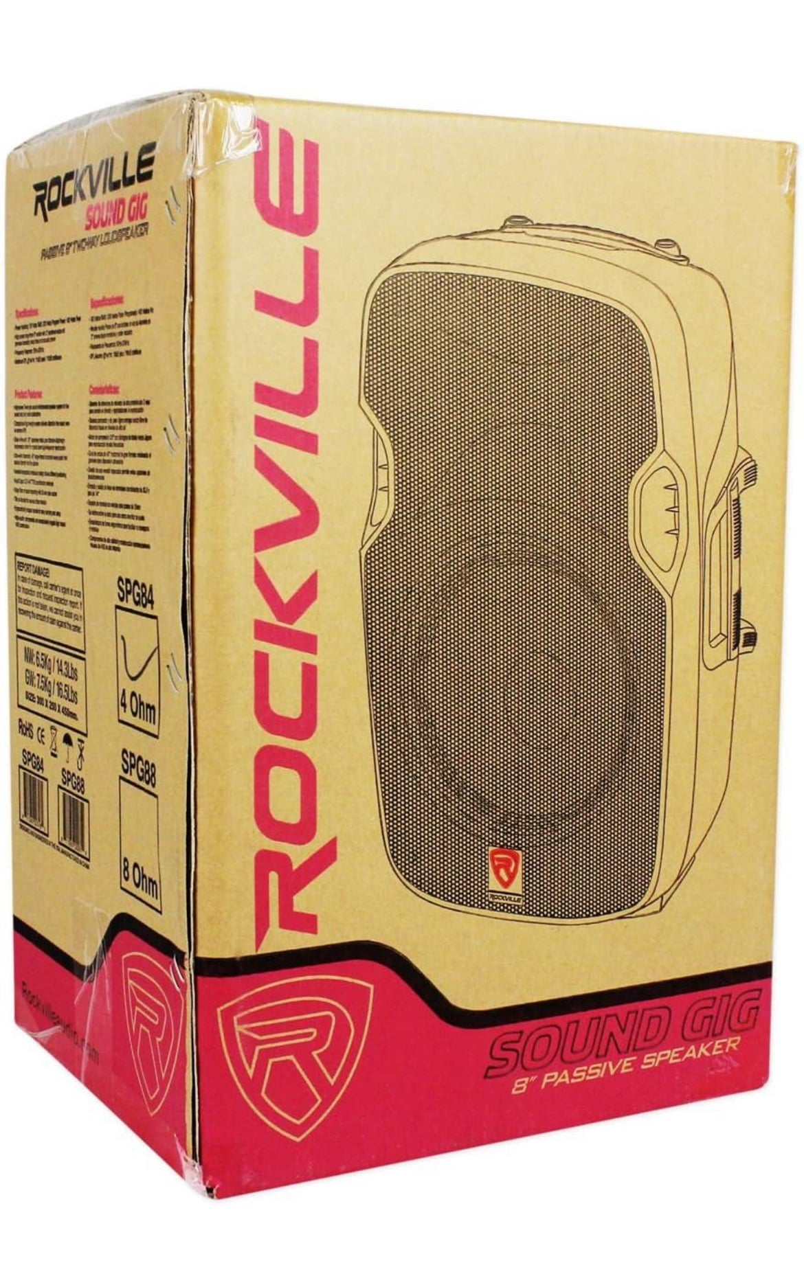 Rockville SPG84 8" Inch Passive 400w DJ PA Speaker ABS Lightweight Cabinet 4 Ohm, 8 inch