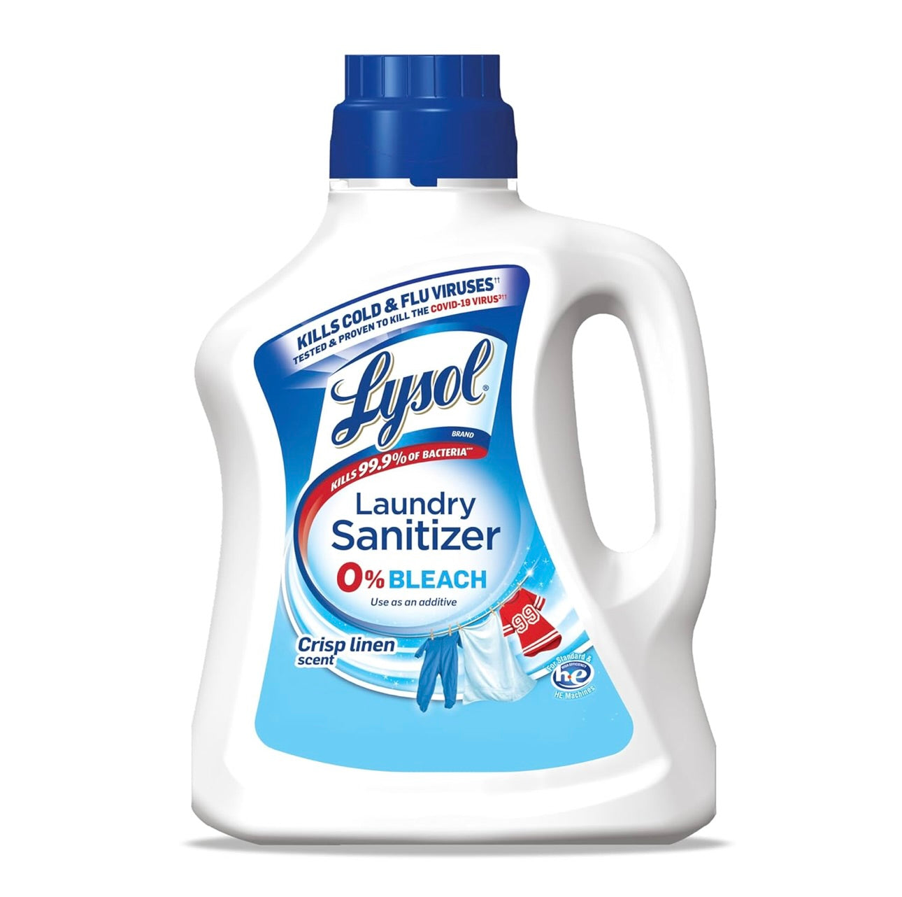 Lysol Ontsmettende Wasgoedontsmetter & Geurversterker, Wasgoedwasmiddelbymiddel, Kleurveilige Bleikmiddelalternatief, Wasgoedreukverwyderaar, Dood Bakterieë & Virusse, Crisp Linen Geur, 90 Fl Oz