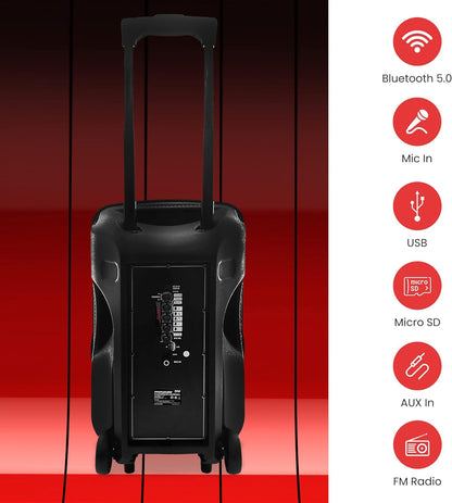 Draagbare Bluetooth PA-luidspreker – 300W 12” Herlaaibare Binne/Buite BT Karaoke-oudiostelsel – LED-skerm, FM/AUX/MP3/USB/SD, 1/4" in, Handvatsel, Wiele – Draadlose & Bedrade Mik, Afstandsbeheer