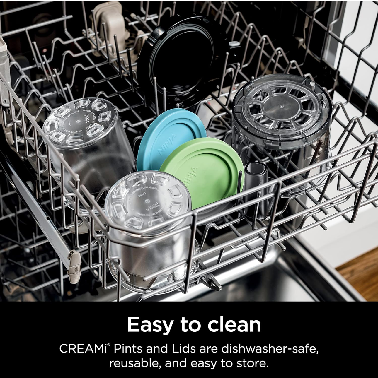 Ninja Creami Pints 4-pak, versoenbaar met NC299AMZ & NC300s Reeks Creami-roomysmakers, egte Ninja Pint, BPA-vry en skottelgoedwasser-veilig, kleurdeksels, deurskynend/grys/lemmetjie/pienk/aqua, XSKPLD4BCD