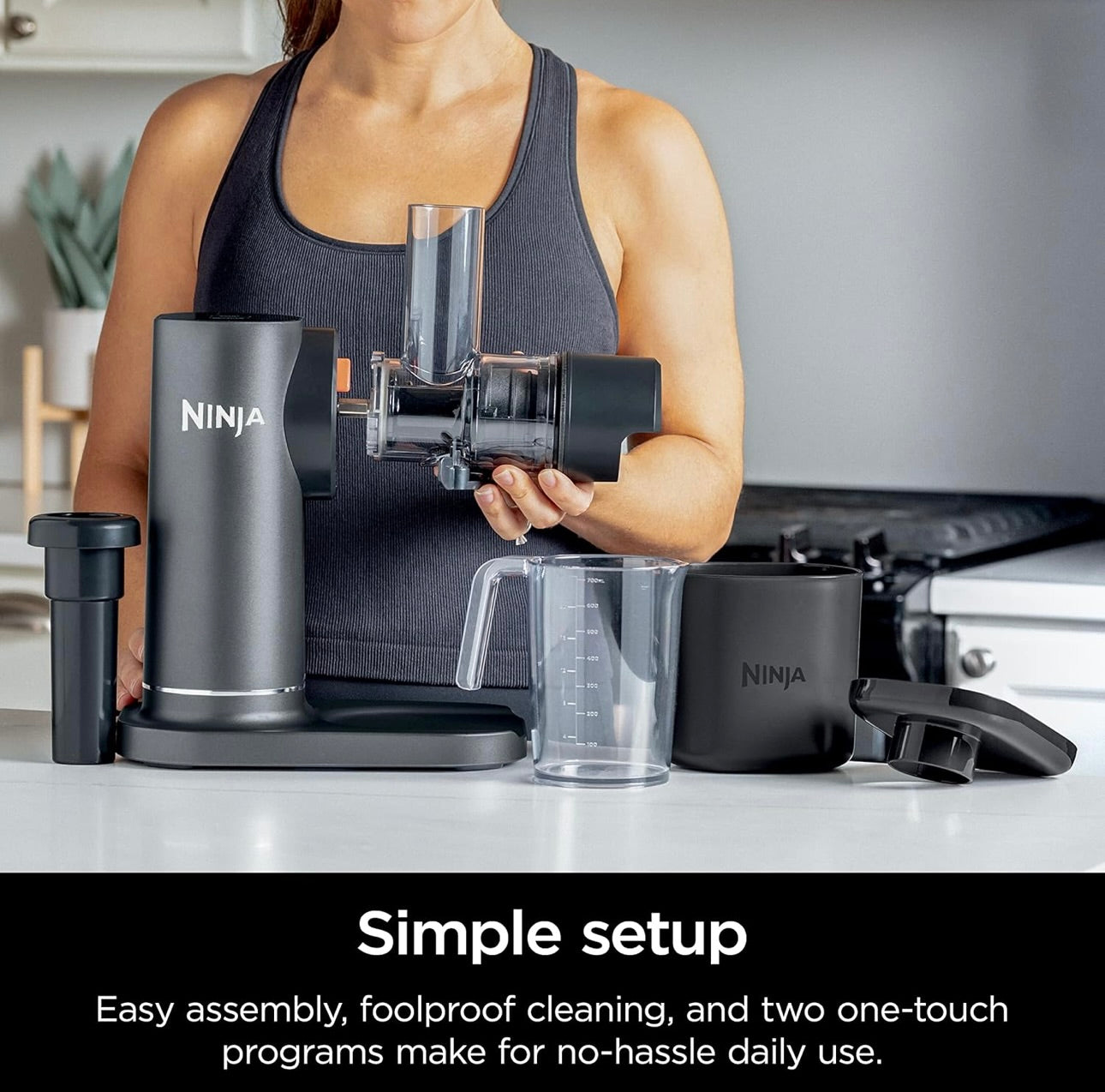 Ninja NeverClog Cold Press Juicer, Powerful Slow Juicer with Total Pulp Control, Countertop, Electric, 2 Pulp Functions - Charcoal (JC151)