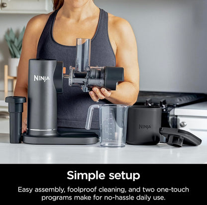 Ninja NeverClog Cold Press Juicer, Kragtige stadige versapper met totale pulpbeheer, op toonbank, elektries, 2 pulpfunksies - Houtskool (JC151)
