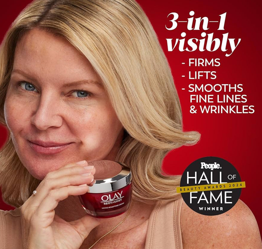 Olay Gesigbevogtiger, Regenerist Micro-Sculpting Room Velversorging (1.7 oz) & Proefgrootte Vitamien C-Reinigingsmelts, Watergeaktiveerde Gesigwas (12 ct)