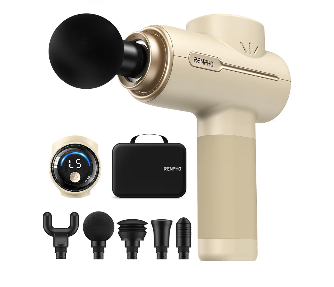Massage Gun Deep Tissue  Portable Percussion Massager for Back and Neck, Handheld Device with Carry Case - (Active Tan)
