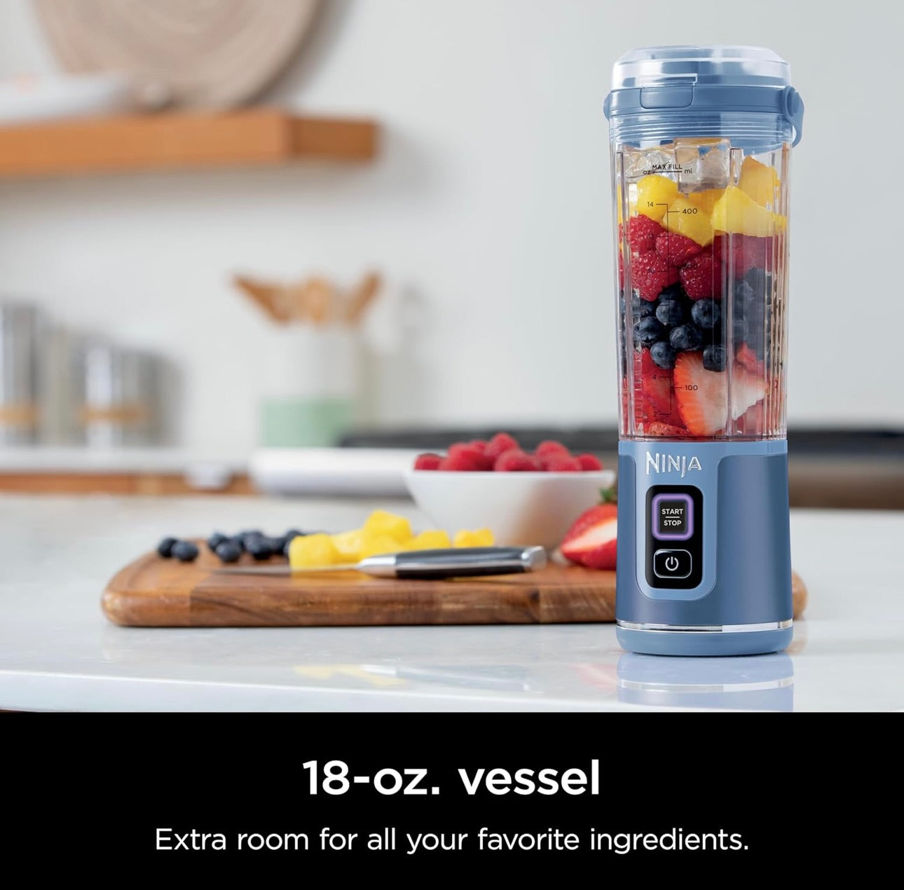 Ninja Blast Portable Blender, Cordless, 18oz. Vessel, Personal Blender BPA Free, Leakproof-Lid and Sip Spout, USB-C Rechargeable, Dishwasher Safe Parts - Denim Blue (BC151ND)