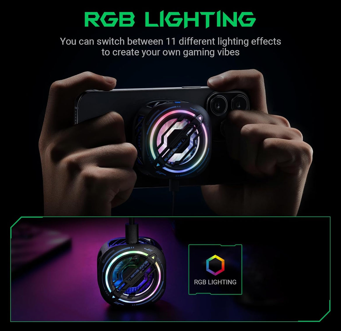 Black Shark Magnetic Cell Phone Cooler, RGB Phone Cooling Fan Portable Lightweight Mobile Phone Cooling Fan, Phone Radiator with Larger Cooling Area for Phone/Tablet/IPad (Black)
