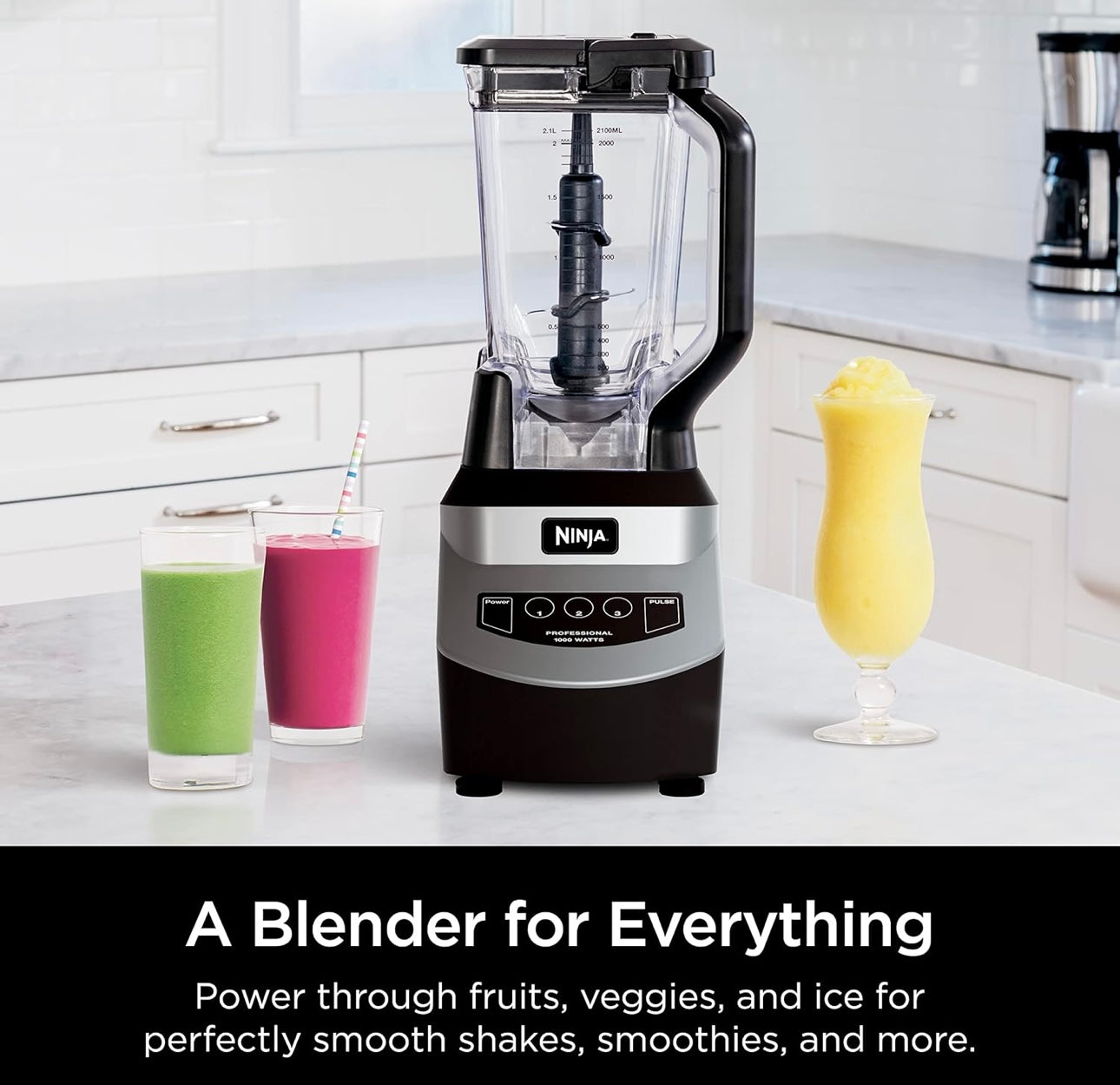 Ninja Blender Crushes Ice  Fruit, and-Veggies, 1000-Watt, Dishwasher Safe - Black (NJ601AMZ)