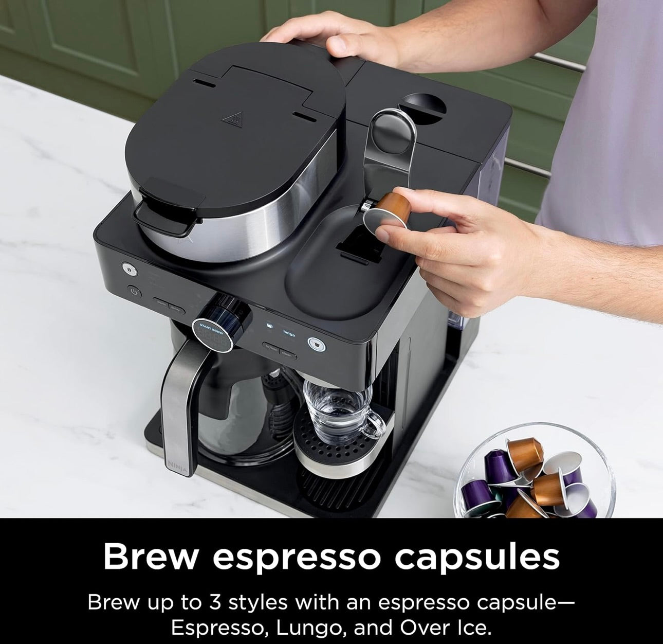Ninja Espresso & Coffee Maker & Barista System, 3 Espresso Brew Styles, Single-Serve Coffee & Nespresso Capsule Compatible- Black, CFN601