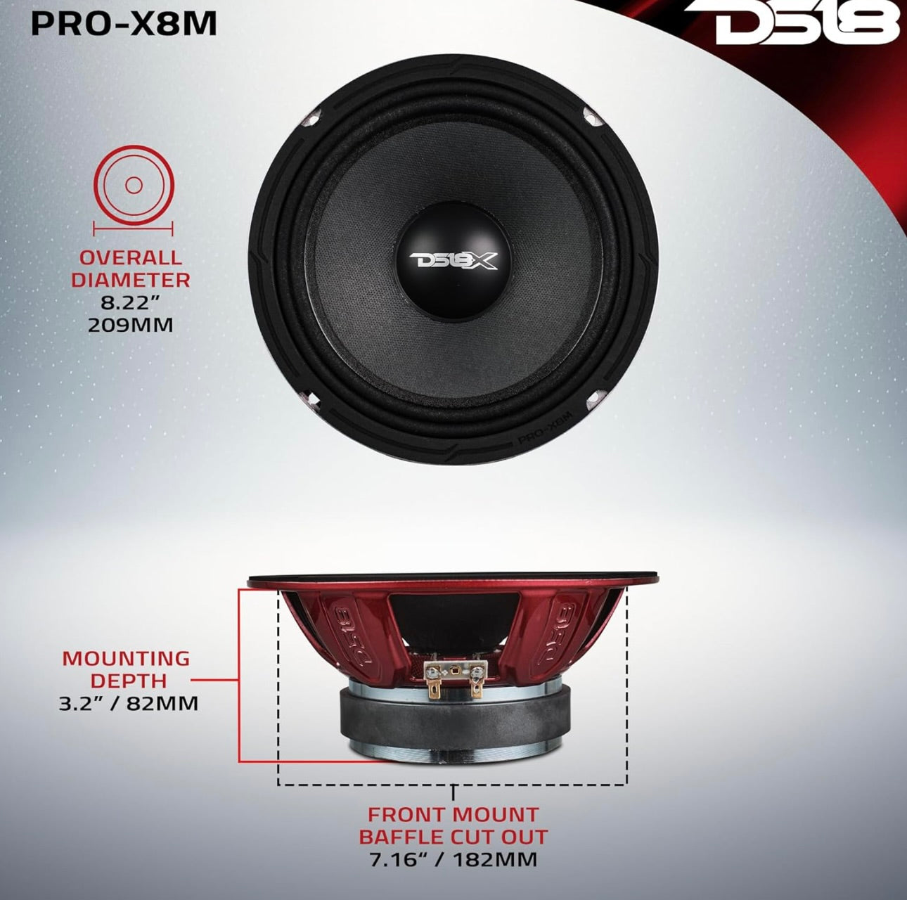 DS18 PRO-X8M Loudspeaker - 8", Midrange - 275W RMS, 8 Ohms - Premium Quality Audio Speaker - 1PC ONLY