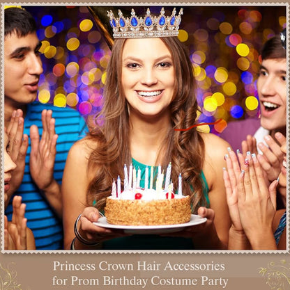 2 Stuks Prom Koning en Koningin Kroon vir Mans Vroue Koning Koningin Kroon Tiara met Strass vir Trou Verjaarsdag Gradeplegtigheid (Blou Goud, Blou Styl)