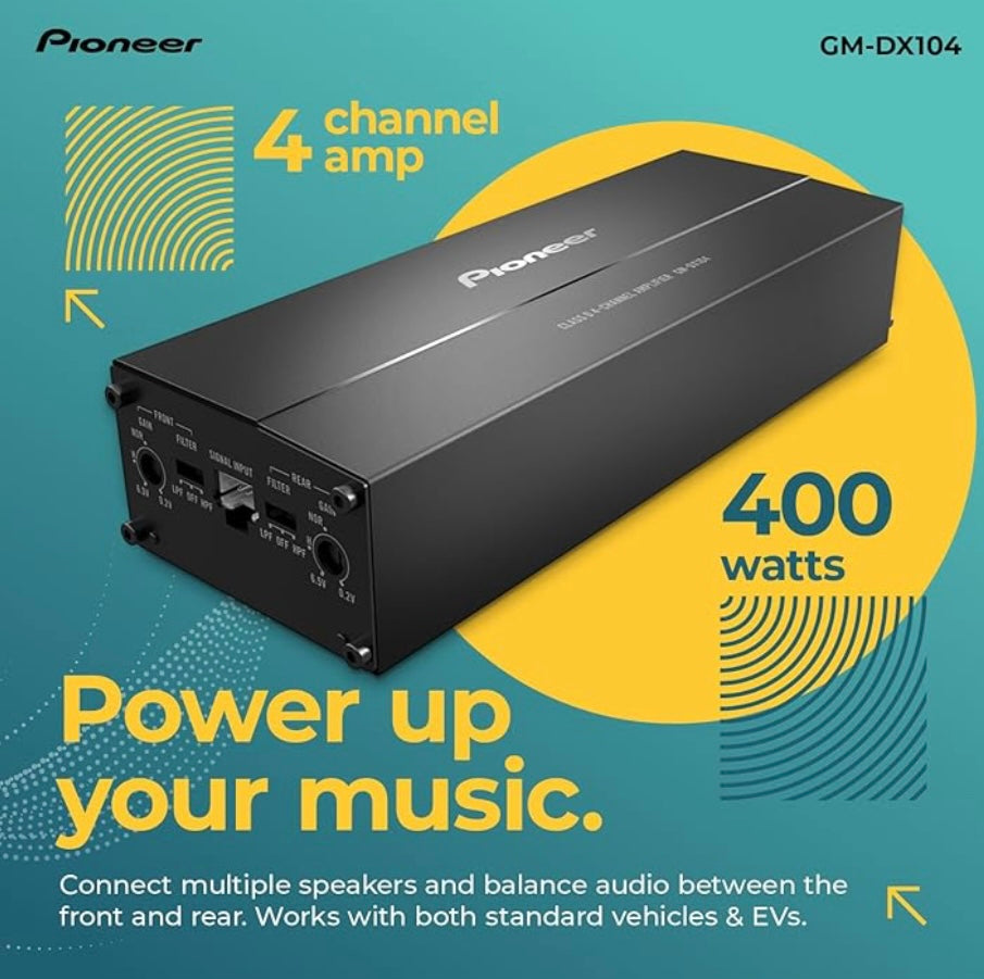 Pioneer GM-DX104 4-Kanaal Klas D Brugbare Motorversterker – 400W Maksimum Drywing, 45W RMS