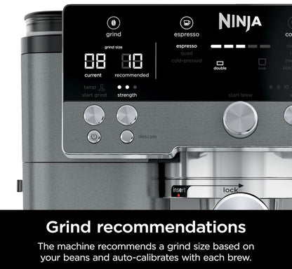 Ninja Luxe Cafe Premier Series, Espressomasjien, Drupkoffie, Vinnige Koue Brou, Geïntegreerde Maalfunksie, Handevrye Melkskuimer