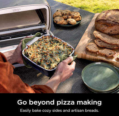 Ninja Artisan Buite Pizza Oond, 12-duim, 3-minute Pizza, Napolitaans, Dun Kors, New York Chicago, Pasgemaak, 700F Maksimum Temperatuur, Elektriese Hitte, Bak, Braai, Rys, Warmhou (MO201)