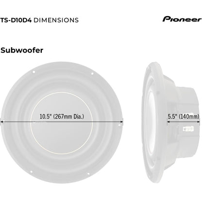 Pioneer TS-D10D4 - Kragtige 10-duim Subwoofer, 1500 Watt Piekvermoë, Dubbele 4 Ohm Spreekspoel vir Diep Bassklank