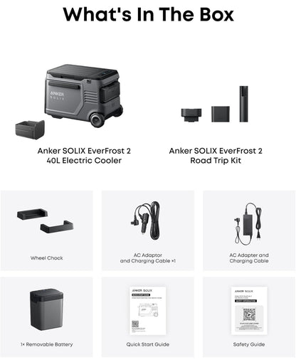 Anker SOLIX EverFrost 2 40L Koeler met Padreispakket, 42 qt Elektriese Motorkoeler met 288Wh
