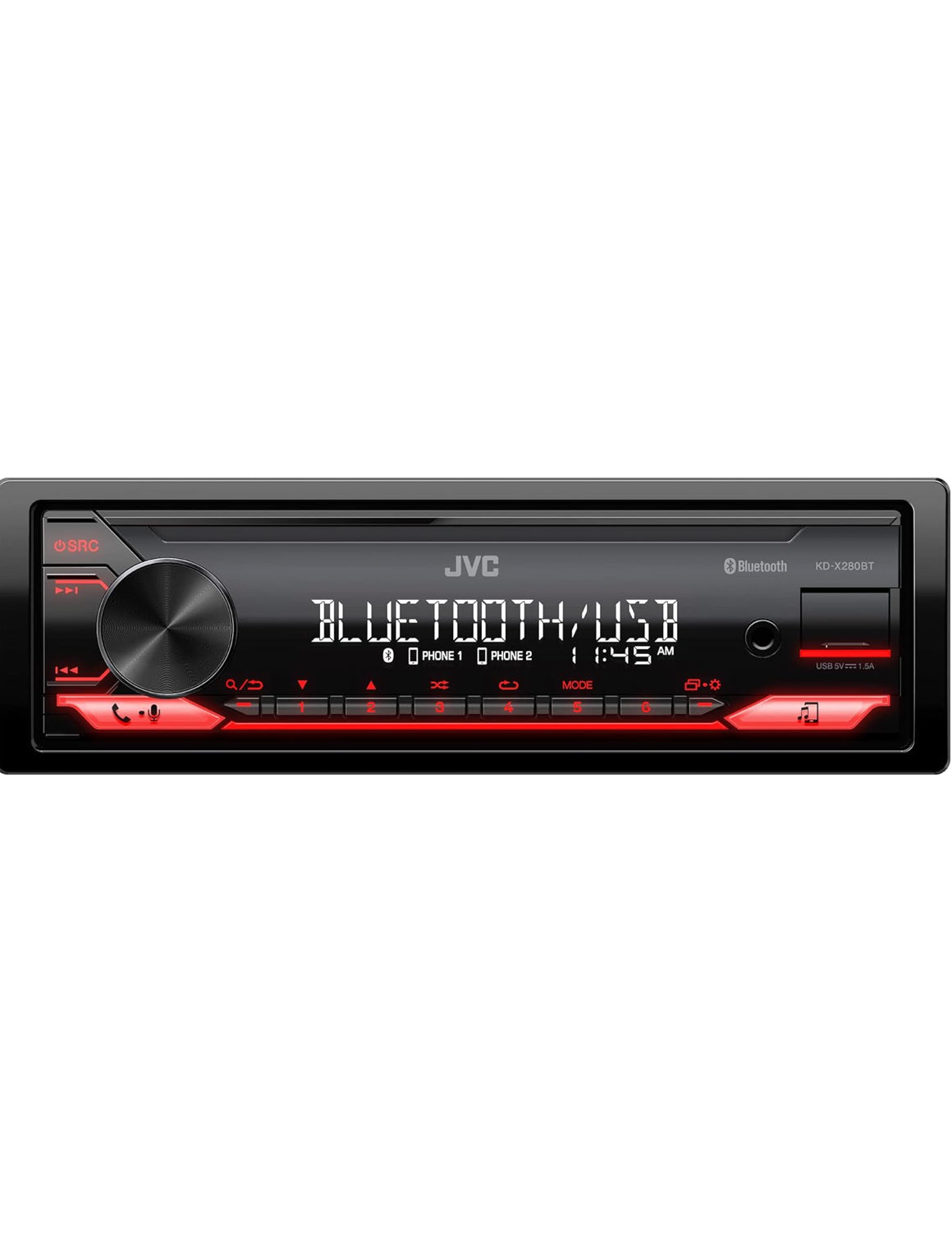 JVC KD-X280BT Bluetooth-motorstereo met USB-poort – AM/FM-radio, MP3-speler, hoëkontras-LCD, 50 Watt, afneembare voorplaat – Enkel-DIN – 13-band EQ