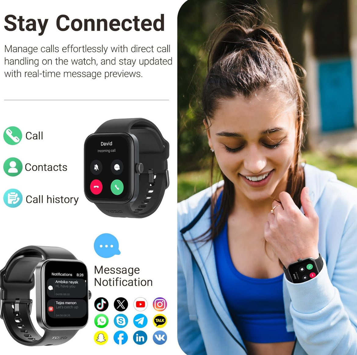S4 One Smart Watch 1.78" Ultra-Clear Screen Call/Answer Fitness Tracker, Sleep Monitor IP68 Waterproof for iOS 11.0+ Android 9.0+ (Black)