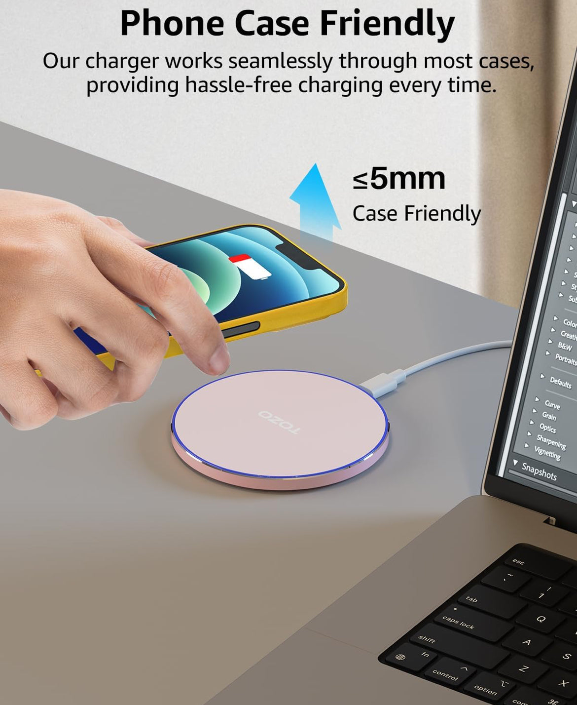 New Anti-Slip Wireless Charger 15W Max Fast Charging Pad Compatible w/ iPhone,Samsung Galaxy - Pink