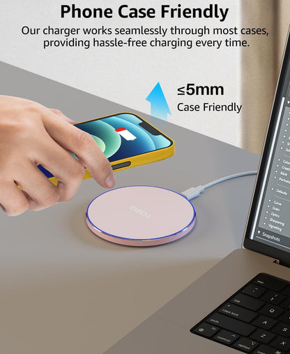 New Anti-Slip Wireless Charger 15W Max Fast Charging Pad Compatible w/ iPhone,Samsung Galaxy - Pink