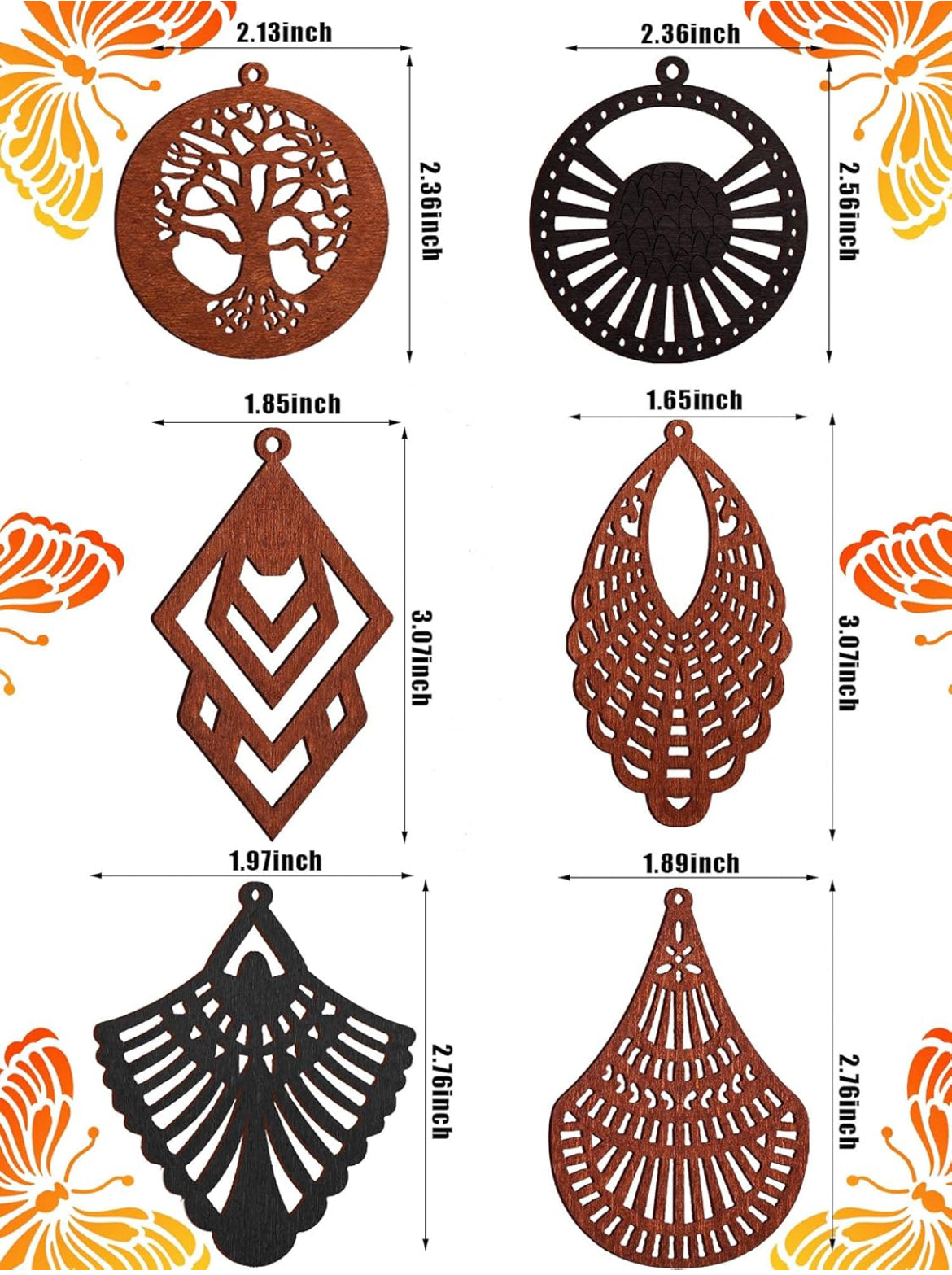 12 Paires Boucles d'Oreilles Pendante en Bois Africain Légères Gouttes Bohémiennes Bijoux Pendentifs Ornements en Bois
