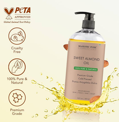 PURE Soet Amandelolie, Triple A Graad Kwaliteit, Suiwer en Natuurlik uit Spanje, Koue Gepars, (Verpakking Kan Verskil) - 16 fl. Oz