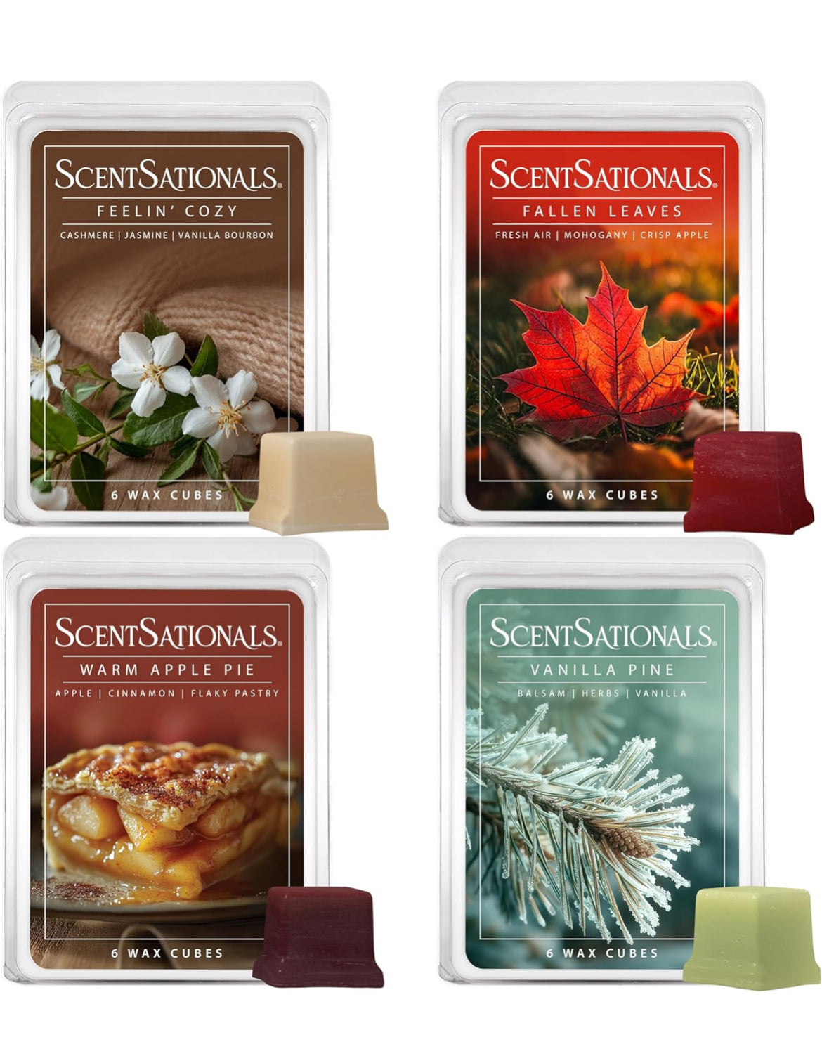 Scentsationals Fall Wax Melts - Includes Warm Apple Pie, Vanilla Pine, Fallen Leaves & Feelin Cozy - 10oz (Pack of 4)