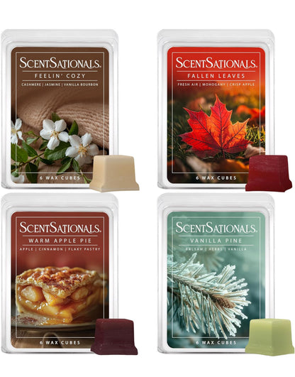 Scentsationals Fall Wax Melts - Includes Warm Apple Pie, Vanilla Pine, Fallen Leaves & Feelin Cozy - 10oz (Pack of 4)