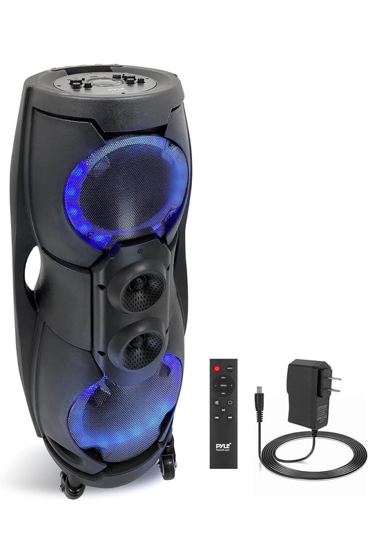 Portable Bluetooth PA Speaker System - 1000W Indoor/Outdoor Bluetooth Speaker PA System w/TWS, Recorder, Microphone in, Party Lights, USB SD Card Reader, FM Radio, Rolling Wheels PPHP82LB,Black