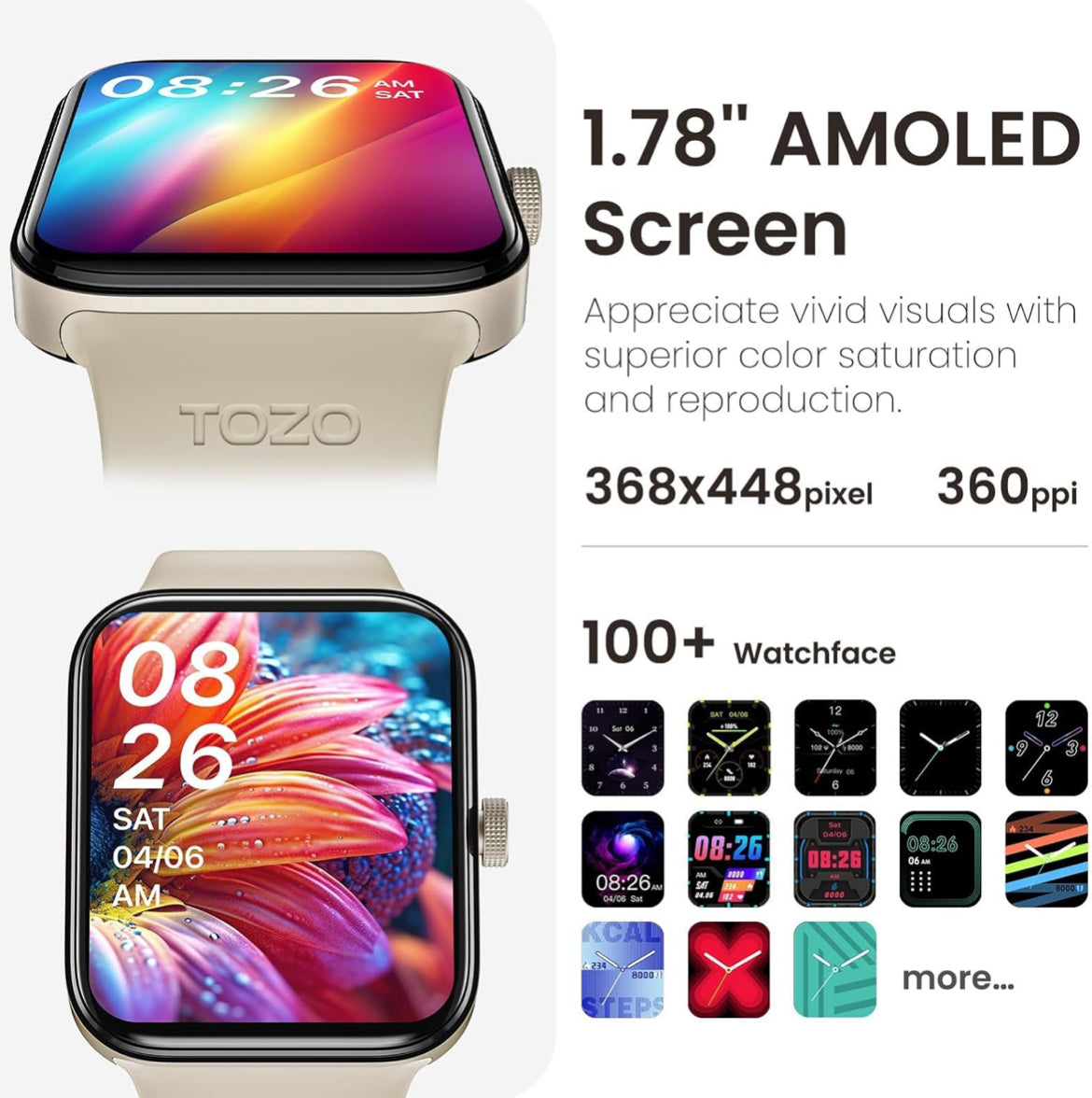 S4 One Smart Watch 1.78" Ultra-Clear Screen Call/Answer Fitness Tracker, Sleep Monitor IP68 Waterproof for iOS 11.0+ Android 9.0+ (Gold)