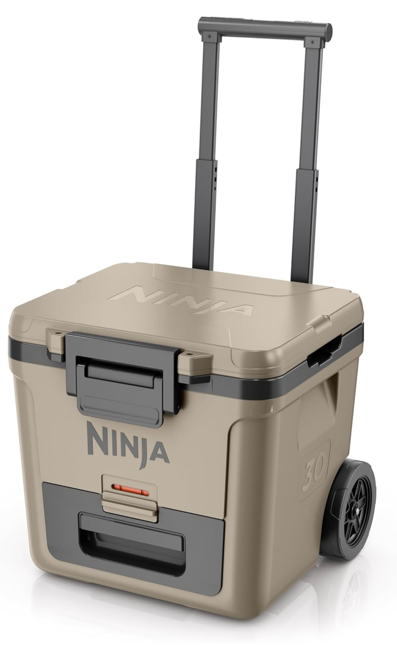 Ninja Cooler FrostVault 30QT-koeler met wiele – geïsoleer met Temp Dry-bergingslaai, hou ys dae lank koud – Beige