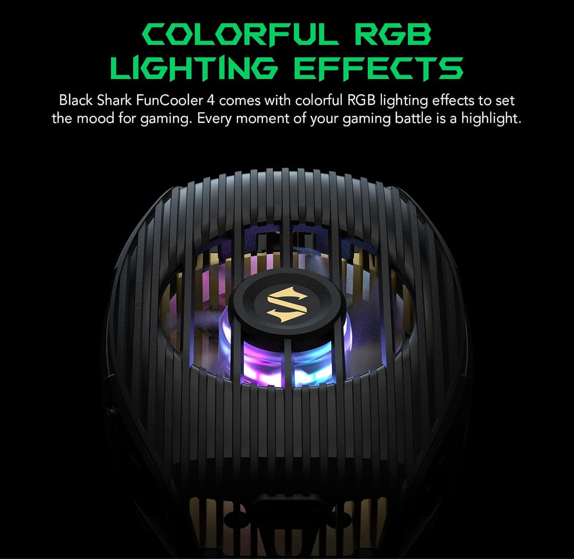 Black Shark Phone Cooler for Gaming FunCooler 4, Wired Mobile Phone Cooling Fan Lightweight Quiet with RGB Light