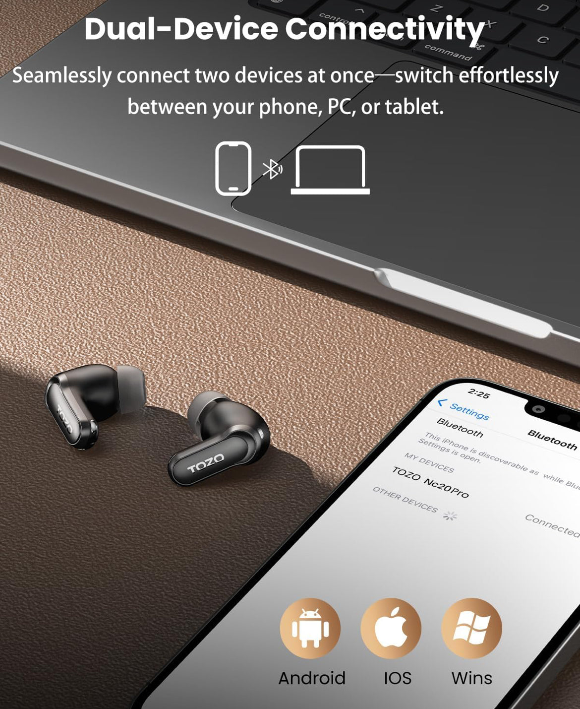 Pro Active Noise Cancelling Wireless Earbuds w/ Smart Touch Screen, LDAC Hi-Res Audio, Stereo Bass,IPX8 Waterproof - Wireless Charging
