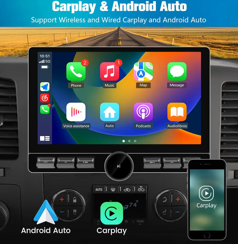 10.6" Car Stereo Qualcomm 8-Core w/ CarPlay Android Auto for 2007-2013 - Chevy Silverado, Tahoe, Equinox GMC Sierra Yukon