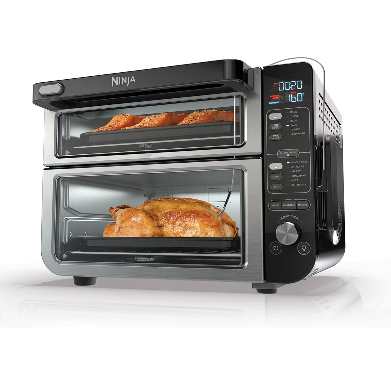 Ninja DCT451 12-in-1 Smart Double Oven with FlexDoor, Thermometer, FlavorSeal, Smart Finish, Rapid Top Convection and Air Fry Bottom - Stainless Steel