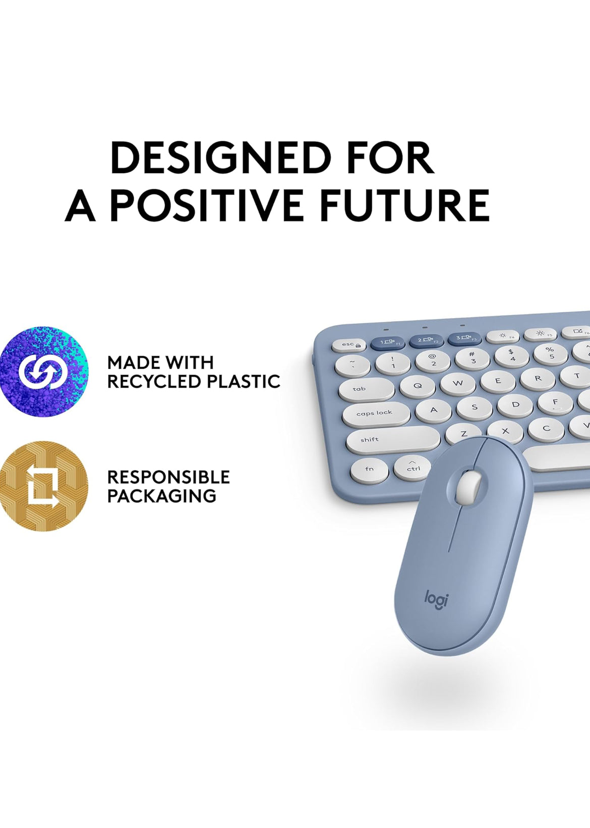 Logitech Pebble 2 Combo for Mac, Wireless Keyboard and Mouse, Slim, Quiet and Portable, Customizable, Bluetooth Mouse and Keyboard, Easy-Switch, for macOS, iPadOS - Tonal Blue