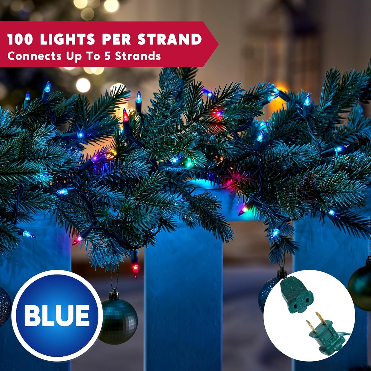 Blue Christmas String Lights,100 CT/  22.3FT Fairy Tree Lights Plug Decorations - Green Wire