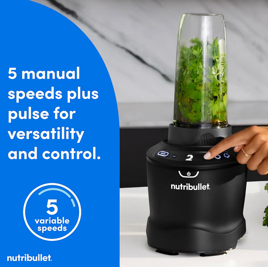 Nutribullet SmartSense Blenderkombinasie, 1400W, 64oz-beker, 32oz- en 24oz-koppies, 5-spoed - Matswart