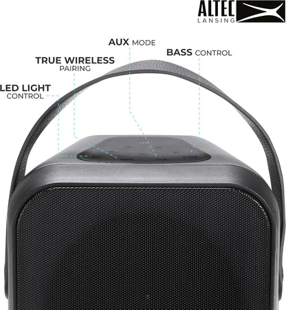 Altec Lansing Shockwave Koordlose Luidspreker 60W Bluetooth-luidspreker met 'n Langdurige 6 Uur Battery, Multi LED Partymodusse, Veelvuldige Basversterkingsmodusse, Partytjie Sinkronisering