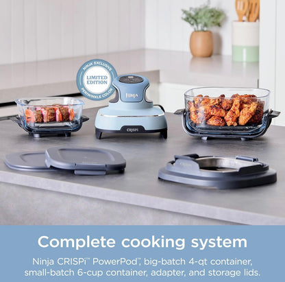 Ninja Crispi 4-in-1 Draagbare Glas-lugbraaier-stelsel, 4QT & 6Kop Glas-houers met Bergdeksels - Periwinkle, FN101PL