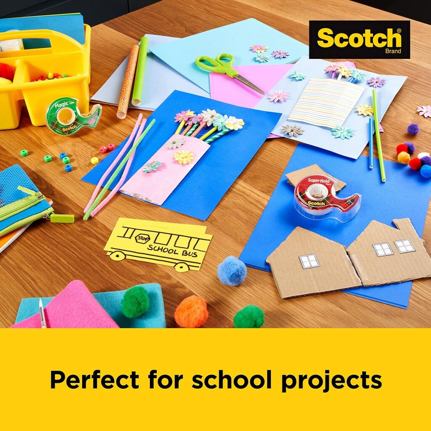 Back to School and Office Supplies -Post-it and Scotch Essentials Pack Includes Post-it Super Sticky Notes, Flags, Scotch Magic and Super Hold Tape, and Multi-Purpose Scissors