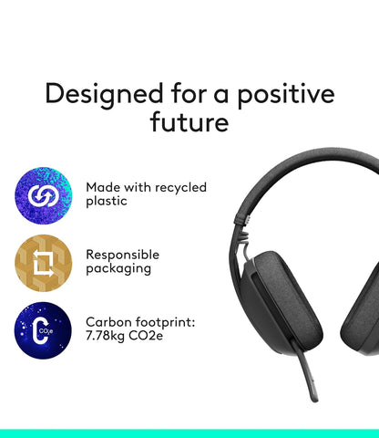 Logitech Zone Vibe 100 Liggewig Draadlose Oor-oor-koptelefoon met Geraasdempende Mikrofoon, Gevorderde Multipoint Bluetooth-koptelefoon, Werk met Teams, Google Meet, Zoom, Mac/PC - Grafiet
