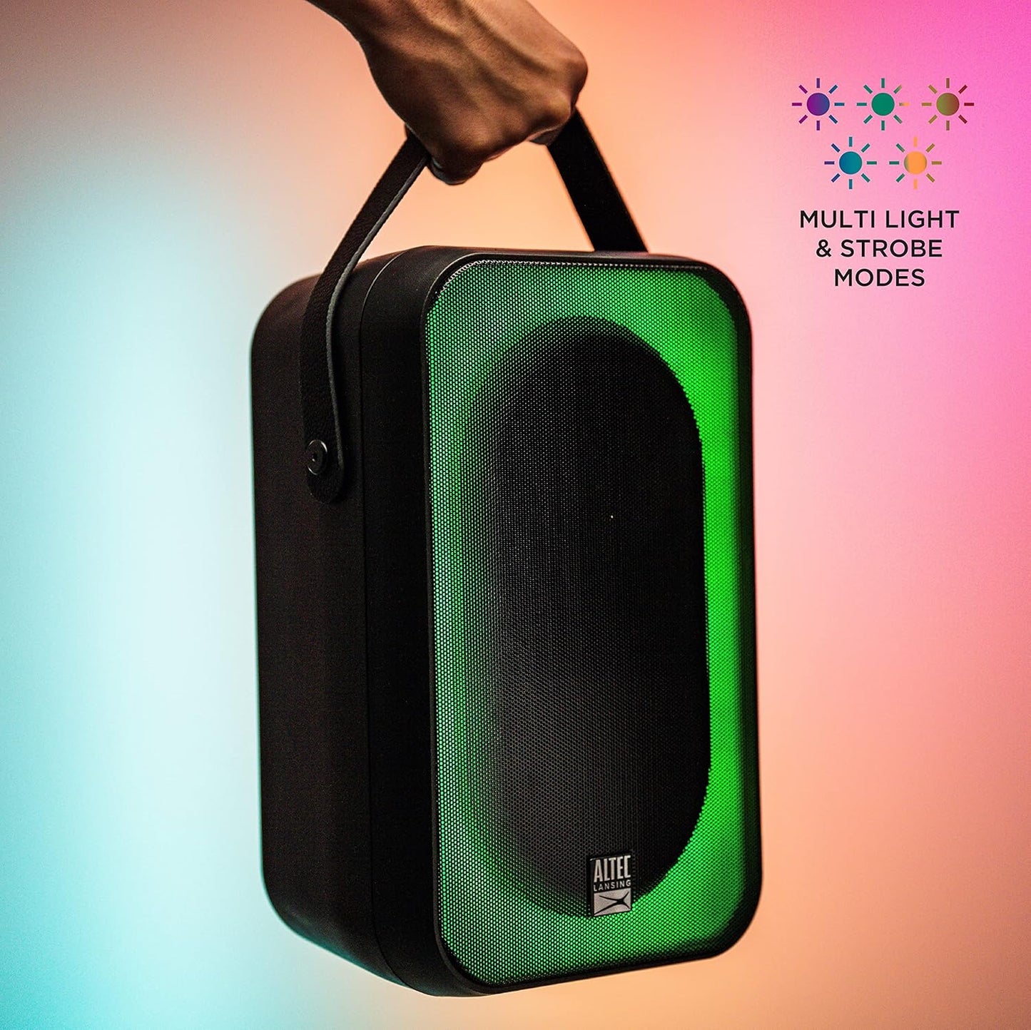 Altec Lansing Shockwave Koordlose Luidspreker 60W Bluetooth-luidspreker met 'n Langdurige 6 Uur Battery, Multi LED Partymodusse, Veelvuldige Basversterkingsmodusse, Partytjie Sinkronisering