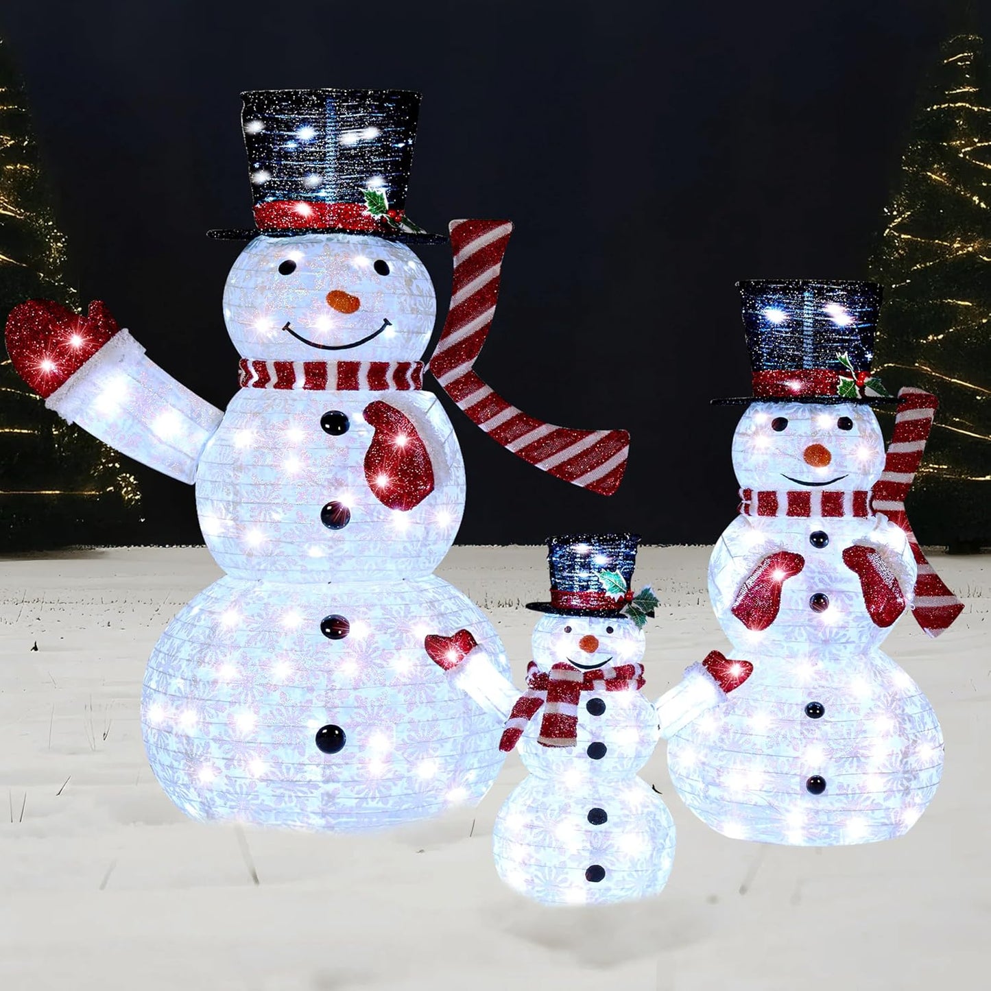 3 STUKE 3D Kersfees Opvoubare Sneeuman Tuinlig 270 Voorafverligte LED Koel Wit Ligte - Rooi Serp