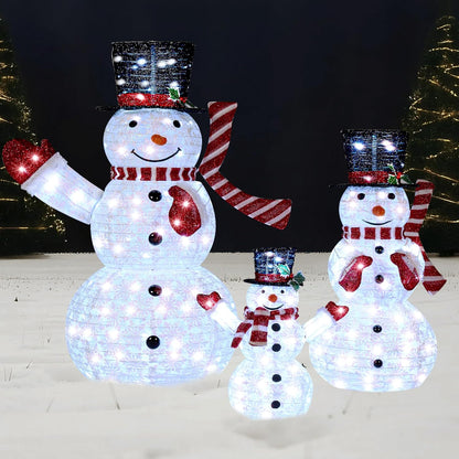 3 STUKE 3D Kersfees Opvoubare Sneeuman Tuinlig 270 Voorafverligte LED Koel Wit Ligte - Rooi Serp