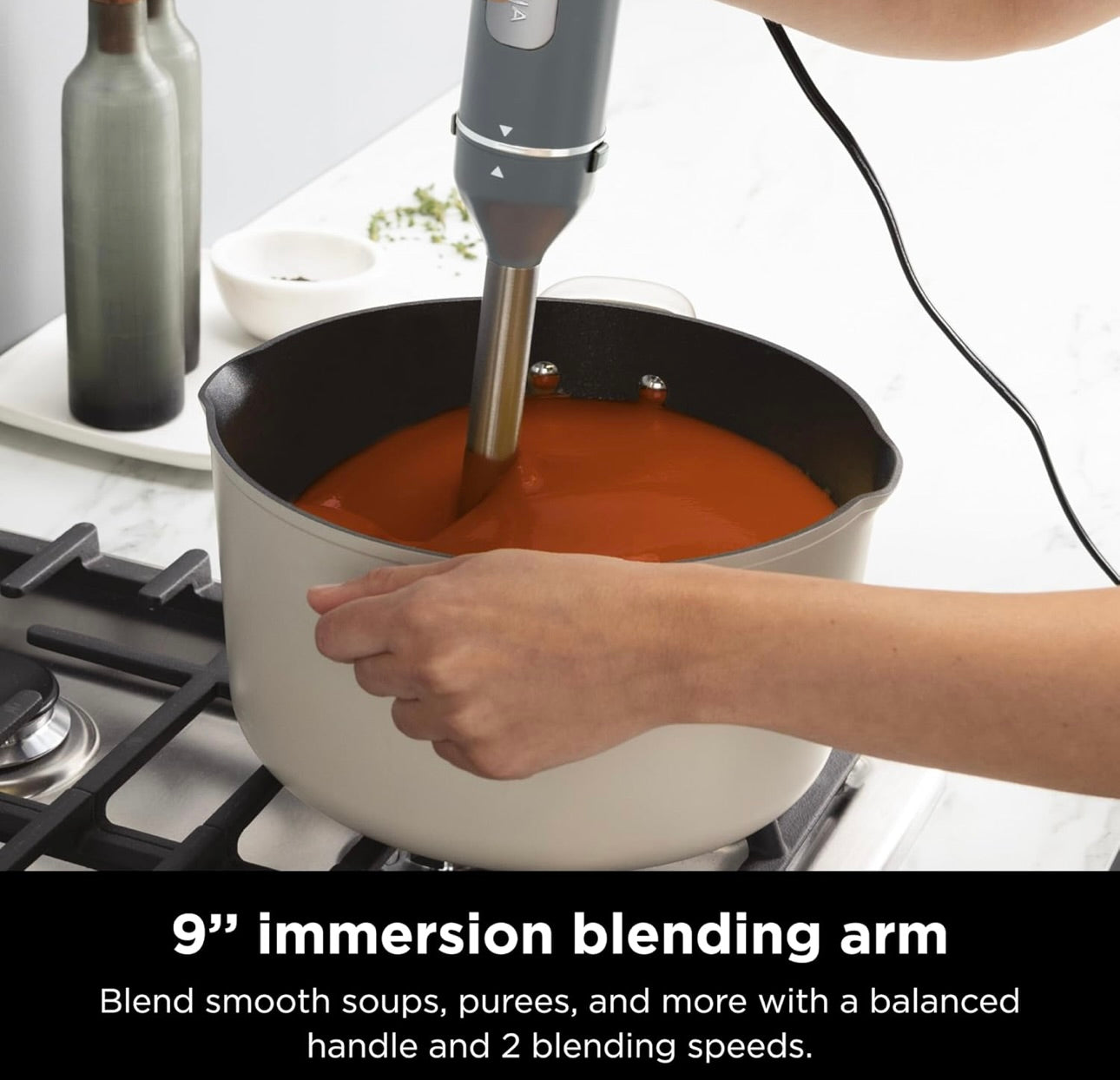Ninja CI105BRN Foodi Power Mixer System, 750-Peak-Watt Immersion Blender and Hand Mixer - Sea Salt Gray