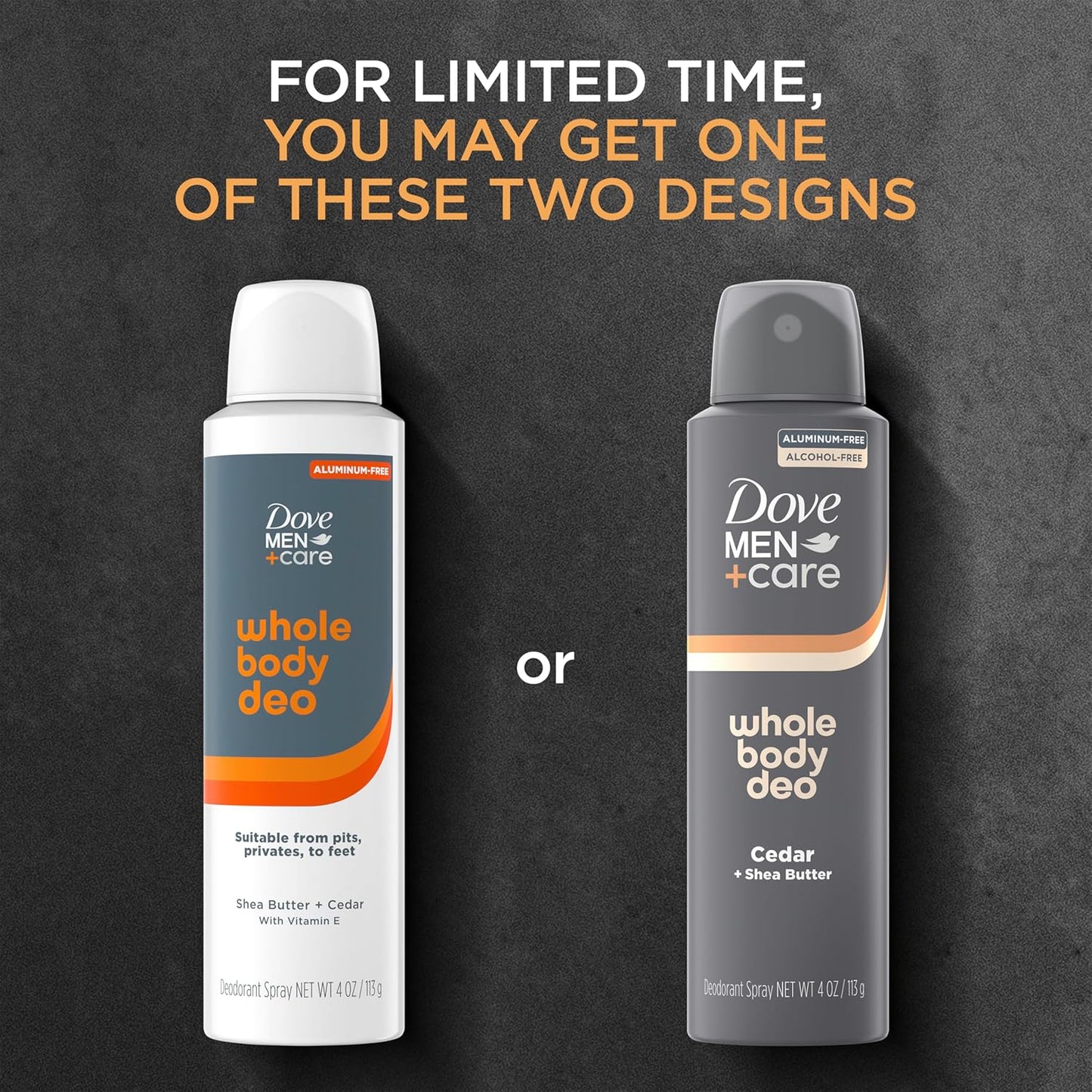 Dove Men+Care Whole Body Deo Spray Cedar + Shea Butter – Aluminum‑Free Dermatologist‑Tested | 4 oz (Pack of 2)
