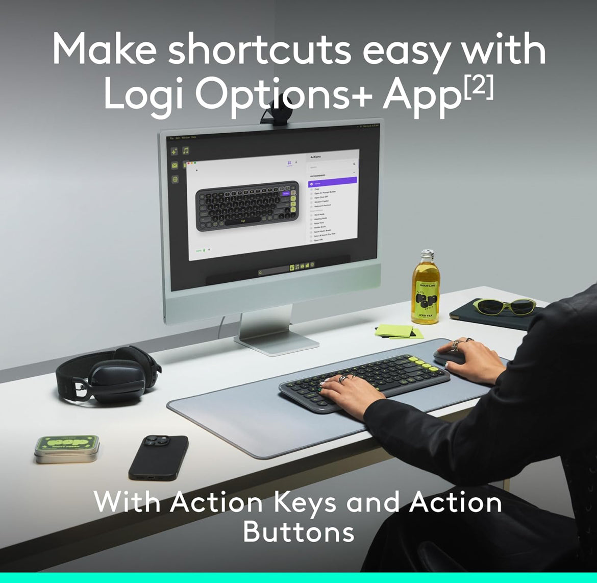 Logitech POP ICON Combo, Bluetooth Sleutelbord en Muis Kombinasie, Gemaklike Tik, programmeerbare Sleutels en Knoppies, Stil klikke, Maklike Wisseling tot 3 Toestelle - Grafiet en Spierwit